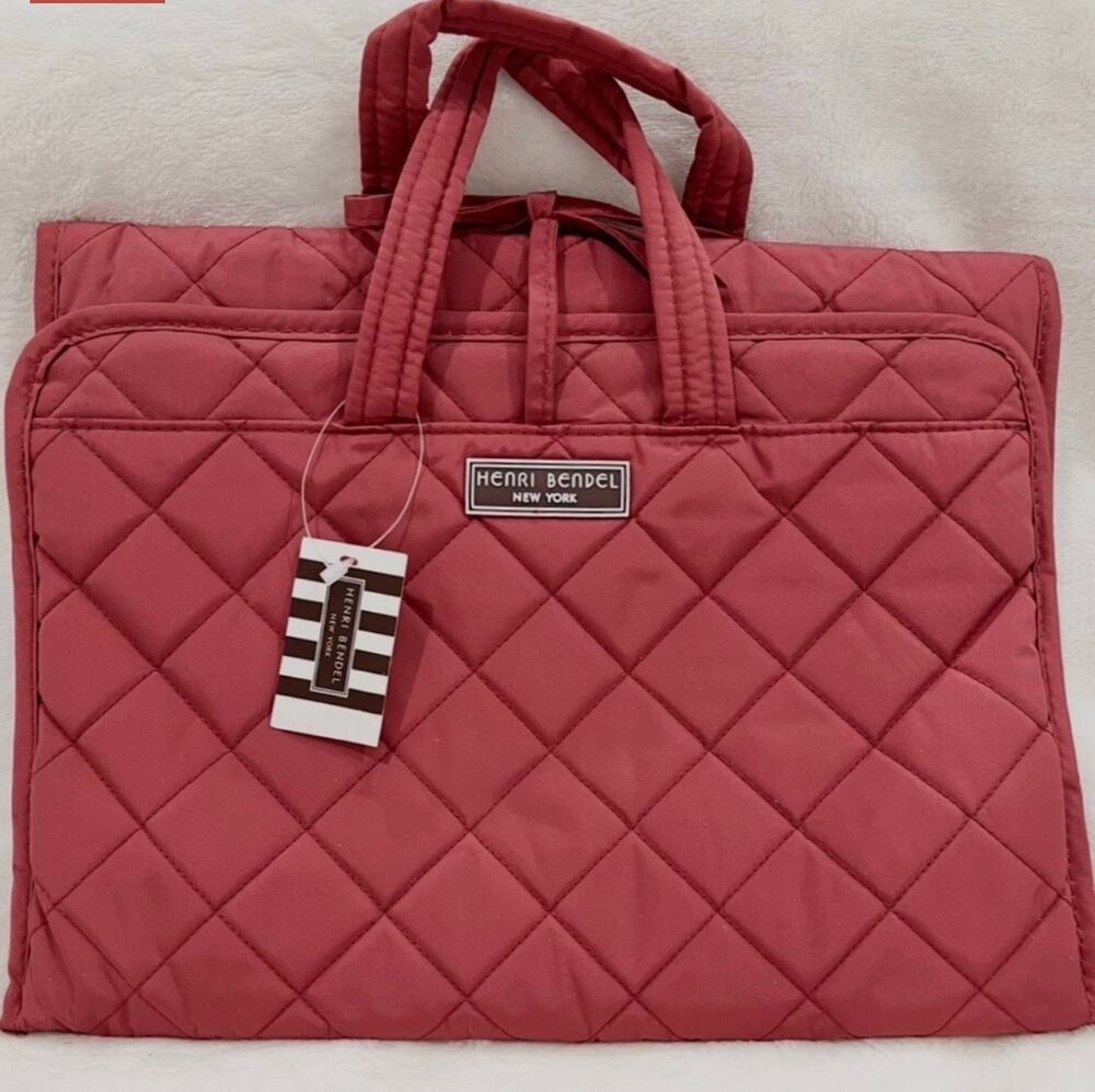 UNLISTED LIVE Henri Bendel Quilted Folding Handled Travel Bag Mauve Wood NWT
